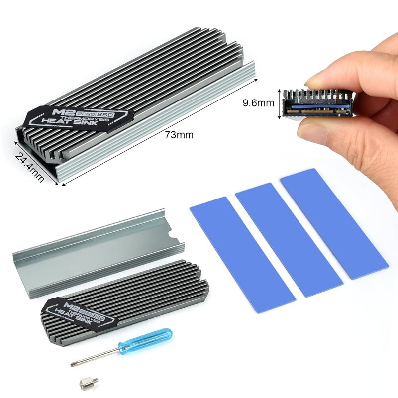 ASTARON مبرد SSD M.2 2280 رقيق مع وسادات حرارية نانوية (0.5 مم - 1 مم) مبرد حراري مزدوج الجوانب لـ PC/PS5/أجهزة الكمبيوتر المحمولة للألعاب (فضي) - Image 2